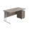 Twin Upright Rectangular Desk with grey oak top and white frame, paired with a mobile 2-drawer pedestal.