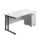 Twin Upright Rectangular Desk with white top, black frame, and mobile 2 drawer pedestal. Desk dimensions: 1600 x 800 mm.