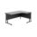 Twin Upright Right Hand Radial Desk, black desk top and frame, dimensions 1800 x 1200 mm, FSC certified.