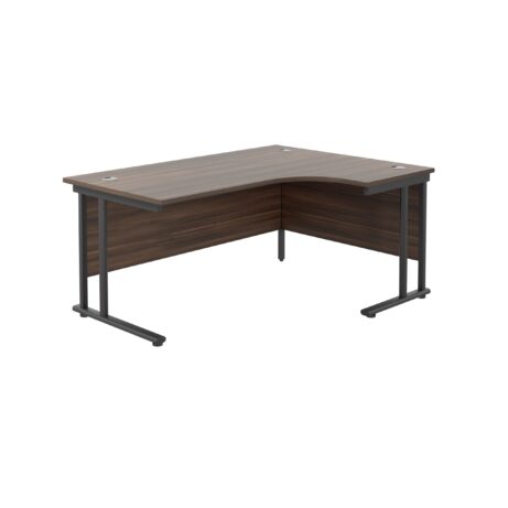 Twin Upright Right Hand Radial Desk, 1800x1200mm, Dark Walnut top, Black frame, FSC certified.