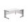Twin Upright Right Hand Radial Desk, 1800x1200mm, white top with black frame, FSC certified.