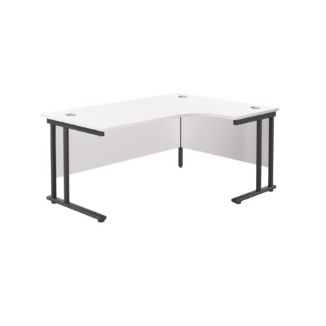 Twin Upright Right Hand Radial Desk, 1800x1200mm, white top with black frame, FSC certified.