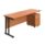 Twin upright rectangular desk with beech top and black frame, includes a mobile 2-drawer pedestal. Dimensions: 1800 x 600 mm.