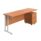 Twin upright rectangular desk with beech top and white frame, features mobile 2-drawer pedestal. Dimensions: 1800 x 600 mm.