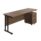 Twin Upright Rectangular Desk in Dark Walnut with Mobile 2 Drawer Pedestal, Black frame, dimensions 1800 x 600 mm.
