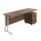 Twin upright rectangular desk with dark walnut top and white frame, featuring a mobile 2-drawer pedestal.