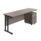 Twin Upright Rectangular Desk with Grey Oak top and Black frame, featuring a Mobile 2 Drawer Pedestal. Dimensions: 1800 x 600.