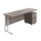 Twin upright rectangular desk with grey oak top and white frame, featuring a mobile two-drawer pedestal.