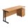 Twin upright rectangular desk in Nova Oak, 1800x600, with black frame and mobile 2-drawer pedestal.