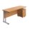 Twin Upright Rectangular Desk in Nova Oak with Silver Frame and Mobile 2 Drawer Pedestal, dimensions 1800 x 600.