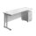 Twin Upright Rectangular Desk with white top and silver frame, paired with a mobile 2 drawer pedestal. Dimensions: 1800 x 600.