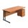 Twin Upright Rectangular Desk with Beech top and black frame, paired with a mobile 2 drawer pedestal. Dimensions 1800 x 800 mm.