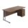 Twin upright rectangular desk in dark walnut with silver frame and mobile 2-drawer pedestal. Dimensions: 1800 x 800 mm.