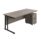 Twin upright rectangular desk with grey oak top and black frame, paired with mobile 2-drawer pedestal.