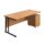 Twin Upright Rectangular Desk in Nova Oak with Black frame and Mobile 2 Drawer Pedestal. Dimensions: 1800 x 800 mm.