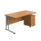 Twin upright rectangular desk in Nova Oak with silver frame and mobile 2-drawer pedestal. Dimensions: 1800 x 800 mm.