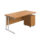 Twin upright rectangular desk with Nova Oak top and white frame, features a mobile 2-drawer pedestal.