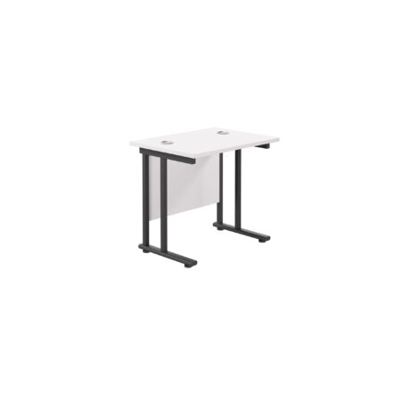 Twin Upright Rectangular Desk, 800x600mm, white top, black frame, 600mm deep, FSC certified.