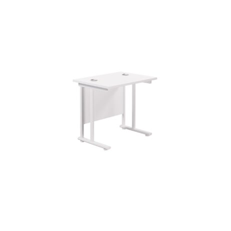 Twin Upright Rectangular Desk with a white top, 800 x 600 mm dimensions, and white frame, 600mm deep (FSC certified).