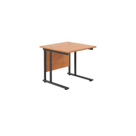 Twin Upright Rectangular Desk, 800mm deep, beech top, black frame, dimensions 800 x 800mm. FSC certified.