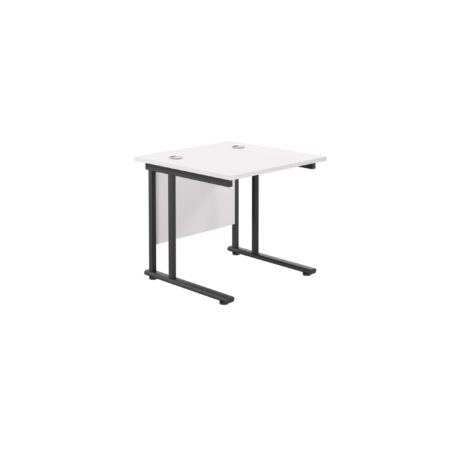 Twin Upright Rectangular Desk, 800mm deep, white top, black frame, dimensions 800 x 800 mm. FSC certified.