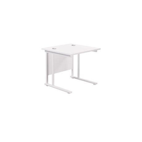 Twin Upright Rectangular Desk, 800mm deep, white desk top and frame, dimensions 800 x 800mm, FSC certified.