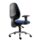 Touch Task Chair in black and blue fabric, featuring a high back, fixed armrests, and a chrome five-star base on casters.
