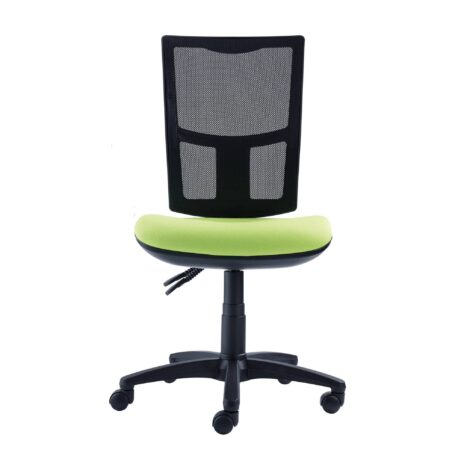 Touch Mesh Task Chair featuring a breathable black mesh backrest and a green contoured seat pad on a swivel base.