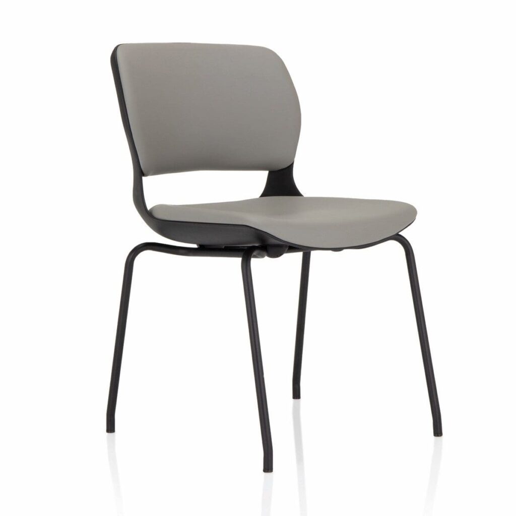 Ace Meeting Chair in gray upholstery on a black 4-legged frame, designed for comfort with an open lumbar area.