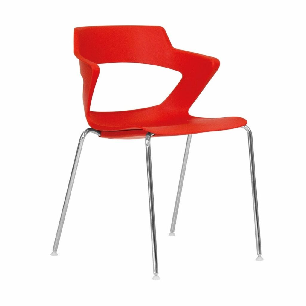 Zen Meeting Chair in red on a chrome four-legged frame, featuring a unique, figure-embracing shell design.