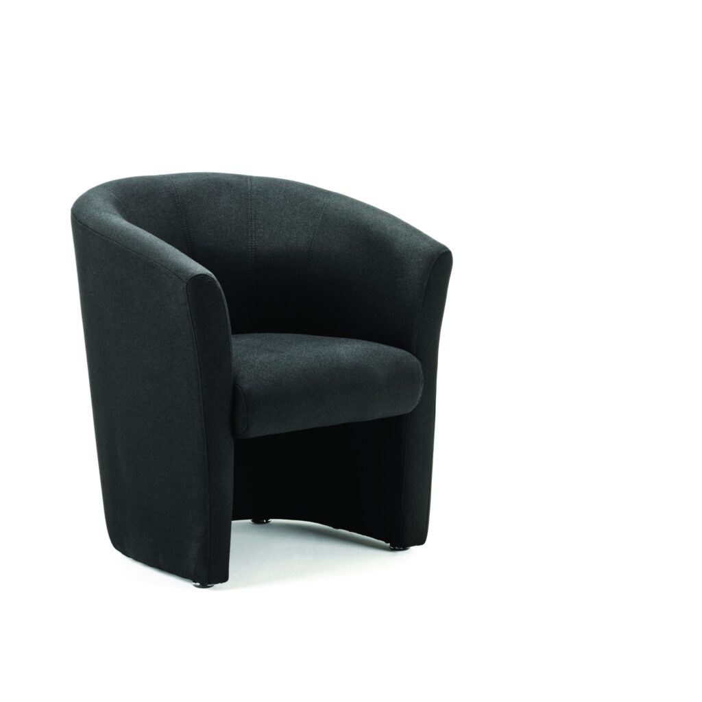 Neo Single Tub Soft Seating Arm Chair in black fabric, featuring a compact tub design for reception and breakout areas.