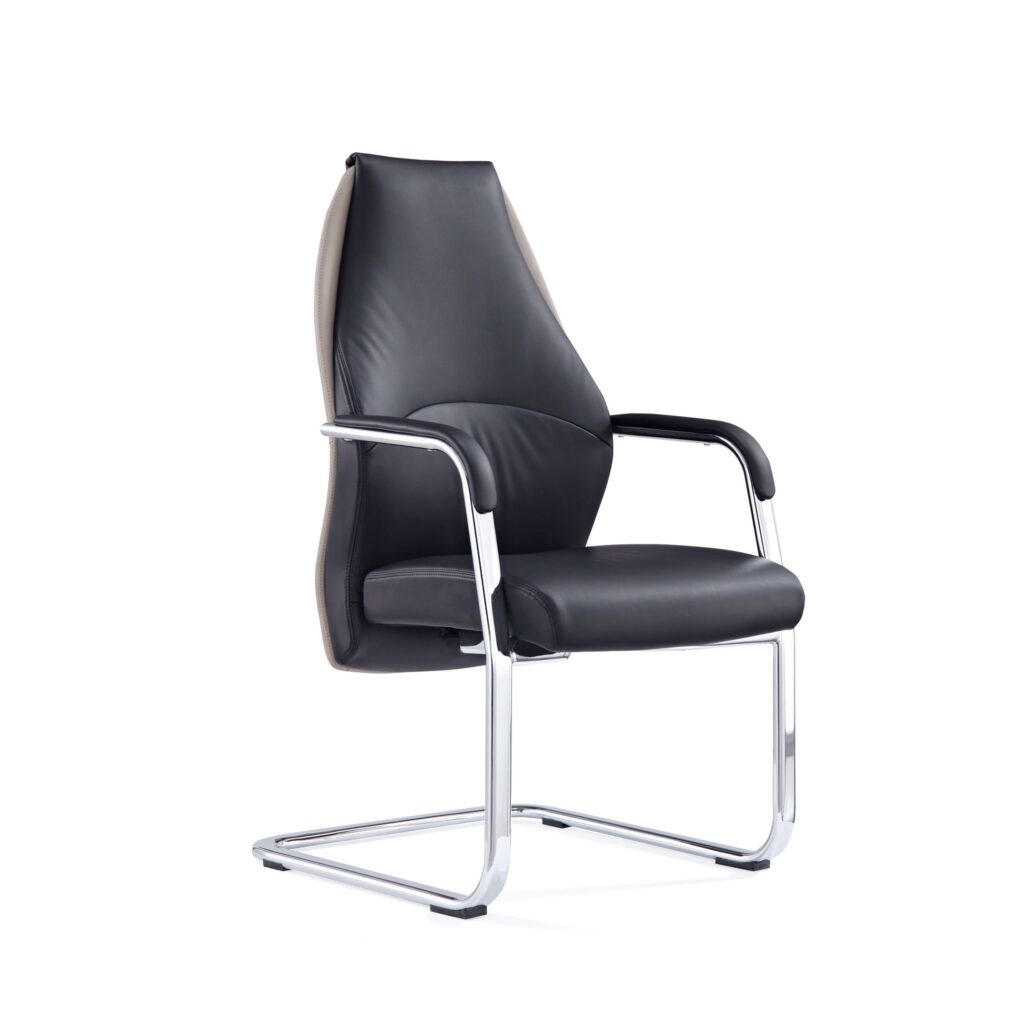 Mien High Back Leather Cantilever Visitor Office Chair with chrome frame, designed for comfort in reception and meeting areas.