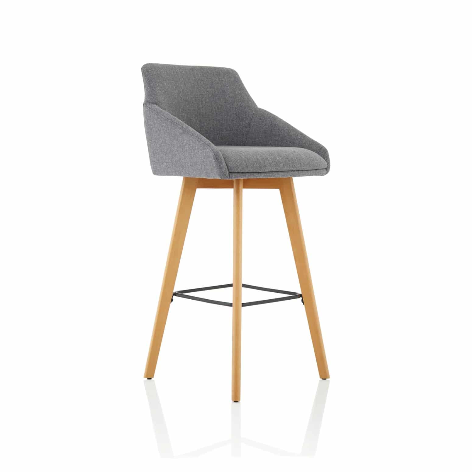 Carmen Grey Fabric Wooden Leg High Stool Chair