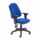 Calypso 2 High Back Operator Chair in blue fabric, featuring height-adjustable arms, backrest, and a mobile five-star base.