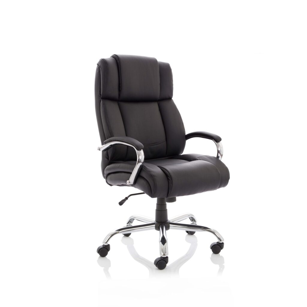 Texas High Back Heavy Duty Executive Chair in black leather with padded arms and chrome five-star base.