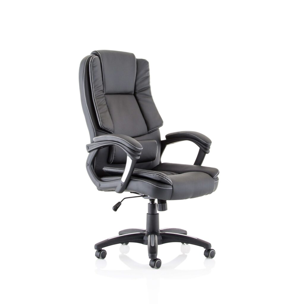 Dakota High Back Black Leather Executive Office Chair with Arms, designed for comfort and durability in office settings.