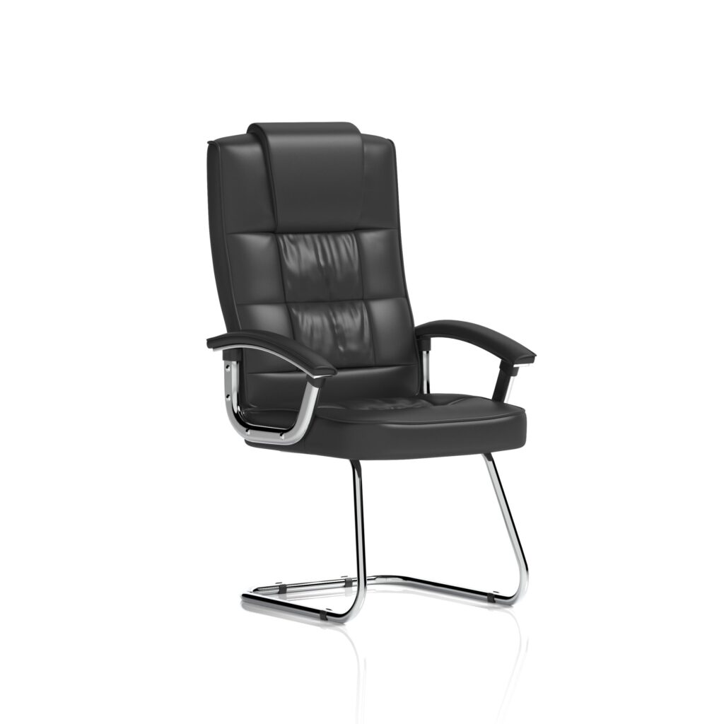 Moore Deluxe High Back Black Cantilever Visitor Chair with Arms, padded back, chrome base, for professional reception and meeting spaces.