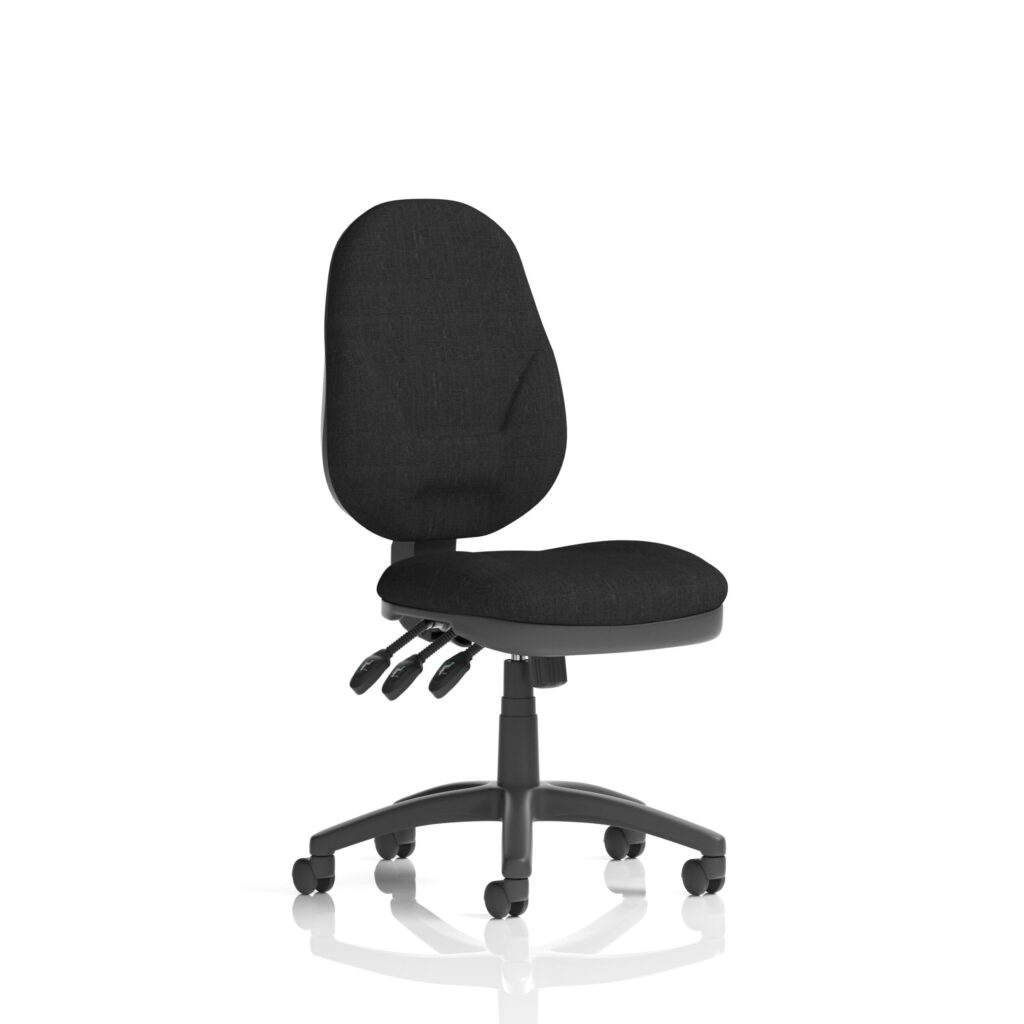 Eclipse Plus XL High Back Task Operator Chair in black fabric upholstery with adjustable height and removable arms.