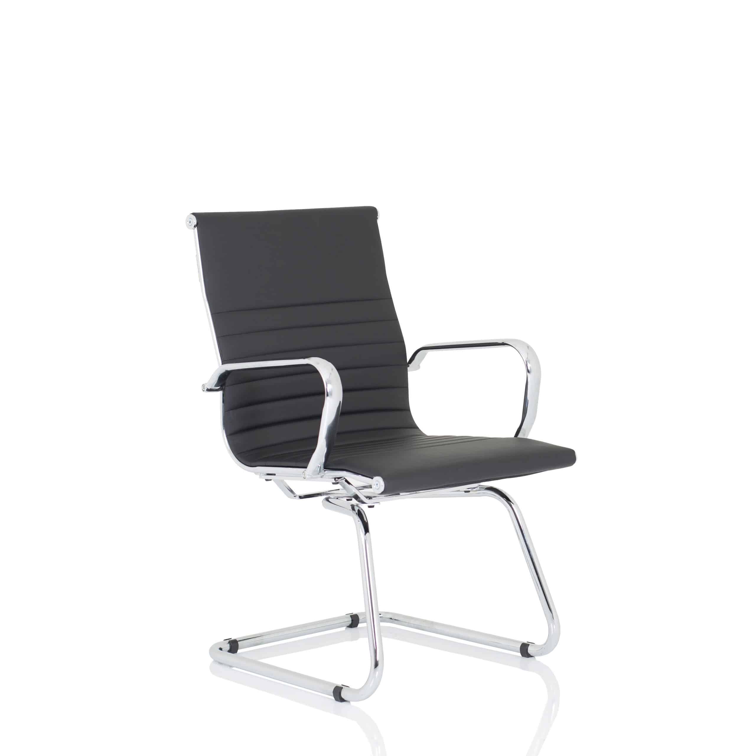 Nola Black Leather Cantilever Visitor Chair with Arms