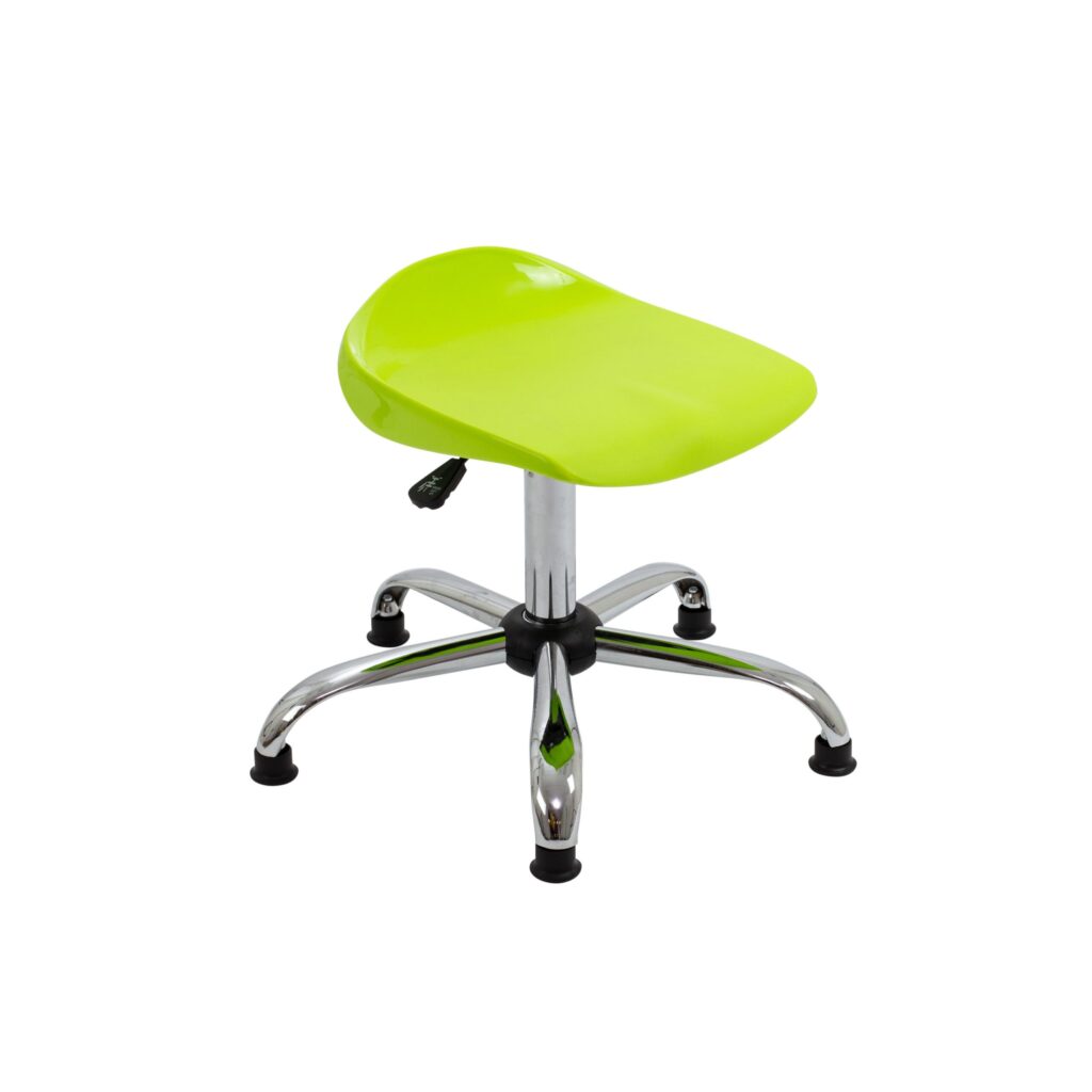 Height-adjustable Titan Swivel Senior Stool in lime green, featuring a chrome base with glides for stability and safety.