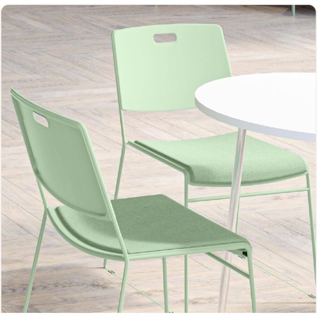 Titan Arc High Density Stacker Seat Pad in light green on ARC HD chairs, enhancing comfort for educational seating environments.