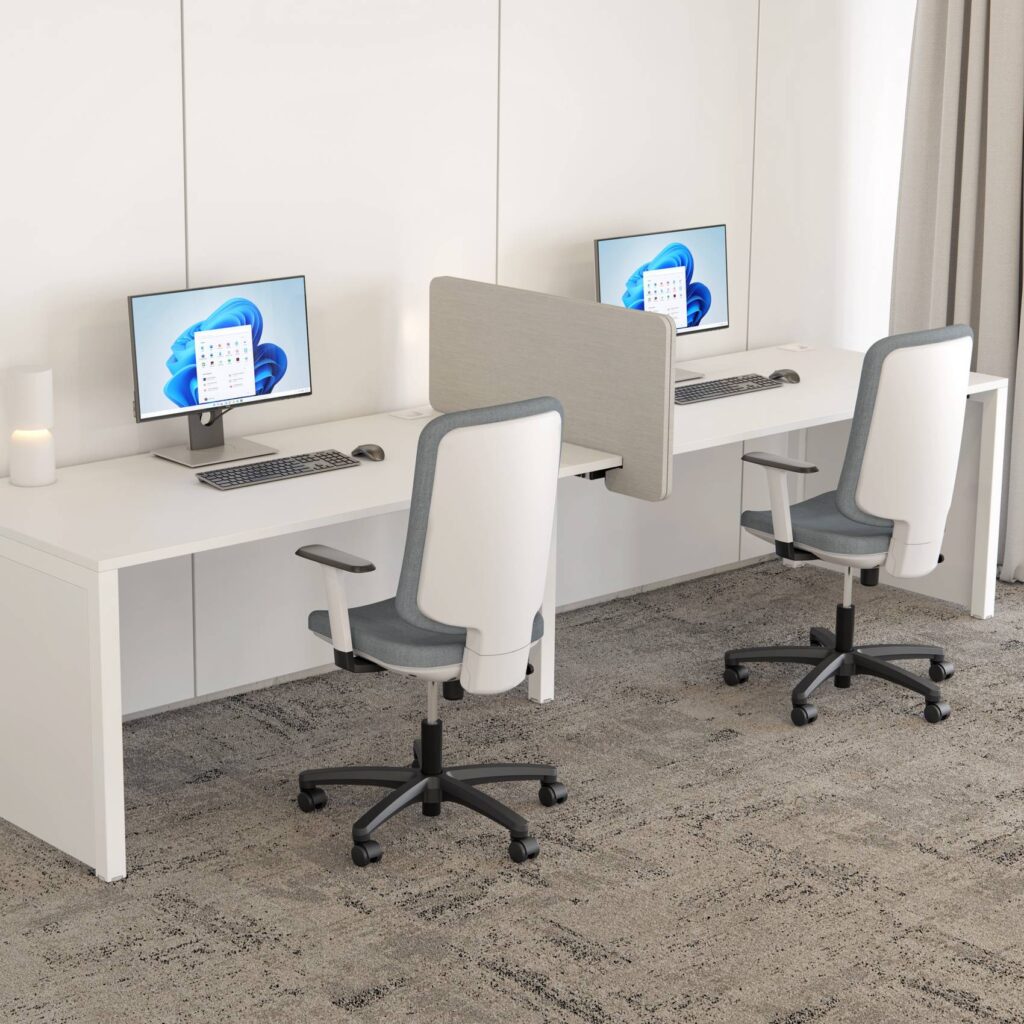 Eden Task Chair in White with ergonomic design, height-adjustable features, and lumbar support in a modern office setting.