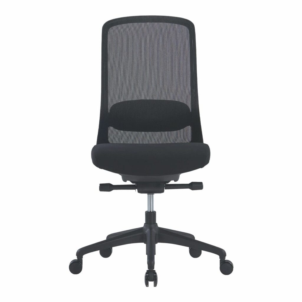 Solo Black Mesh Back Chair features a breathable mesh back, adjustable seat height, and lumbar support for comfort at your desk.