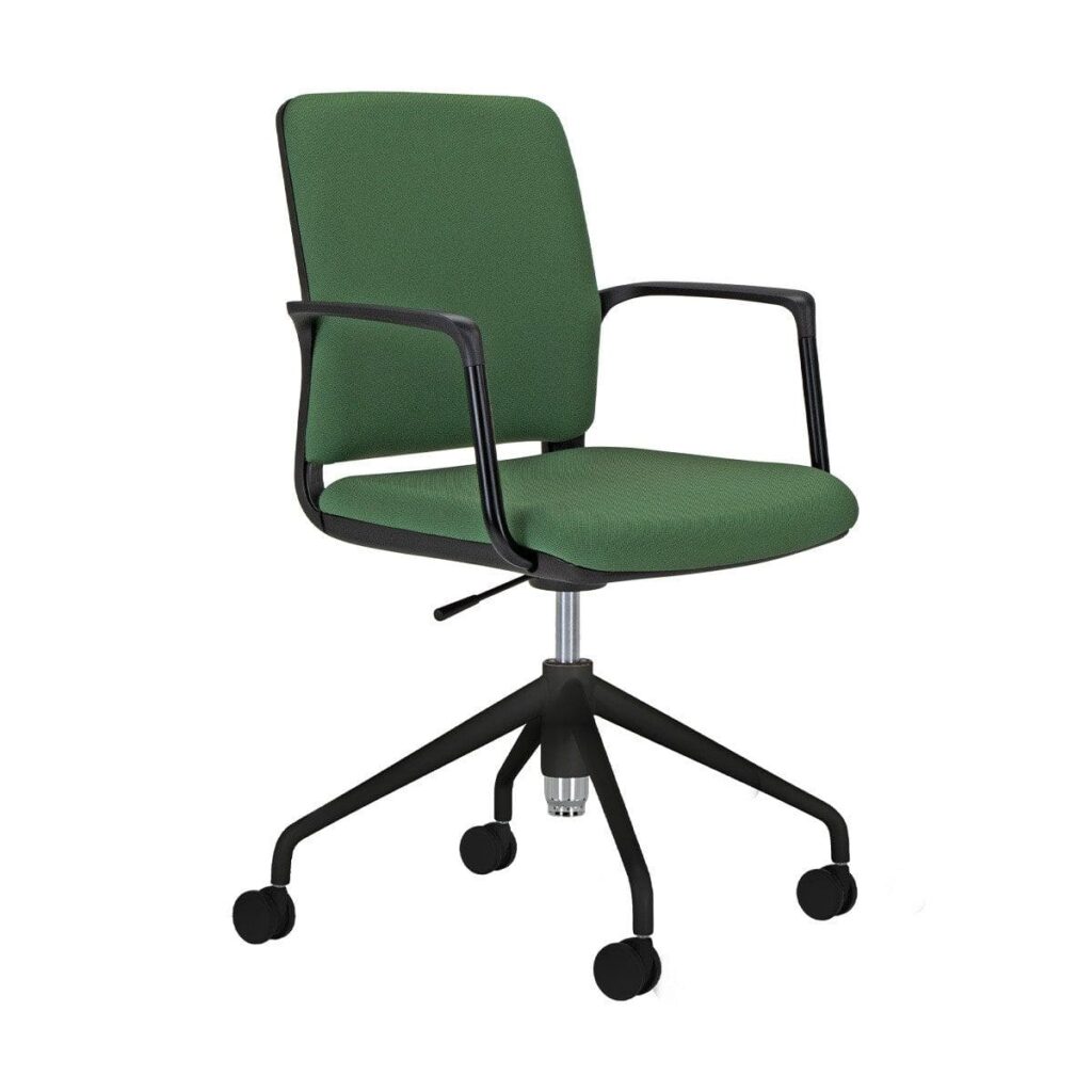 Infinity Chair Black - 4 Star Pyramid with black polypropylene shell, integrated arms, and upholstered seat pad.