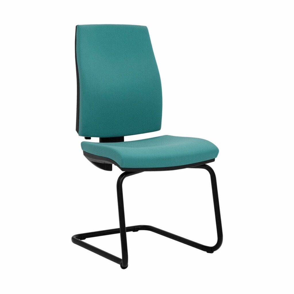 Match Cantilever Chair in teal upholstery with auto-adjusting back tilt and cantilever frame, ideal for meetings and visitors.