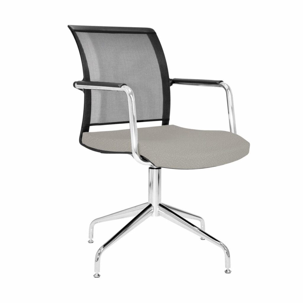 Moda Mesh Back Meeting Chair on chrome 4-star base, featuring a contoured seat and breathable mesh back in grey.