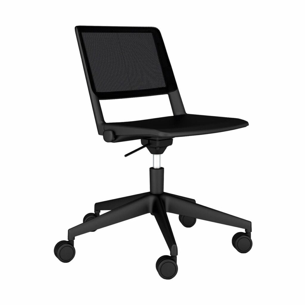 Salto Plastic Shell Chair with mesh back on a mobile five-spoke base, designed for versatile agile workspaces.