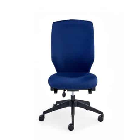 BLAST ERGO Chair in blue fabric, featuring an extra-high back, adjustable seat, and five-star base with casters.