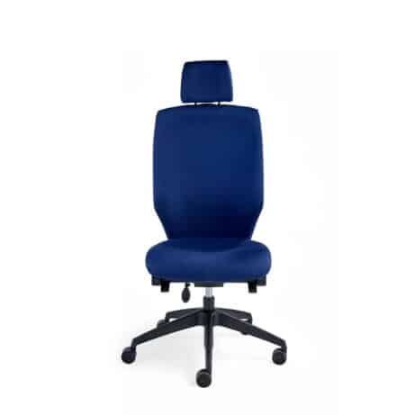 BLAST ERGO Chair in blue fabric, featuring an extra-high back, adjustable seat, and synchronized movement.