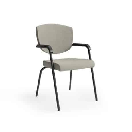 KEY Meet Half Back chair in grey upholstery with a four-legged black frame, suitable for meetings and flexible seating arrangements.